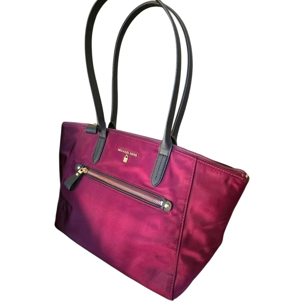 Michael Kors Cranberry Nylon Tote with Black Trim